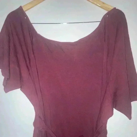 TORRID OFF SHOULDER T-SHIRT DRESS FRENCH TERRY BURGUNDY DIP DYE - Picture 7 of 11